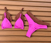 KIT 2 Biquíni Cortininha Calcinha Asa Delta Rosa Pink Claro/Chocolate