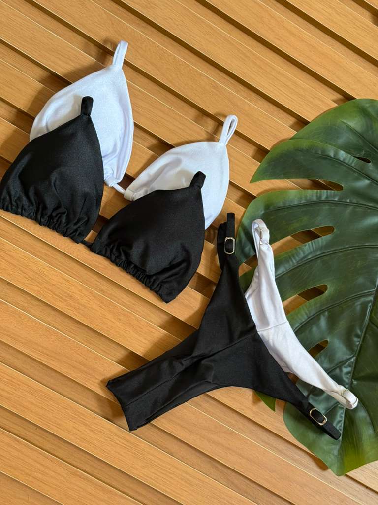 KIT 2 Biquini Cortininha Regulador Branco/Preto