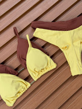 KIT 2 Biquíni Cortininha Calcinha Asa Delta Chocolate/Amarelo Manteiga