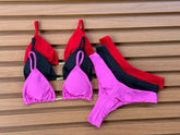 KIT 3 Biquíni Cortininha Calcinha Asa Delta Vermelho/Preto/Rosa Pink Claro
