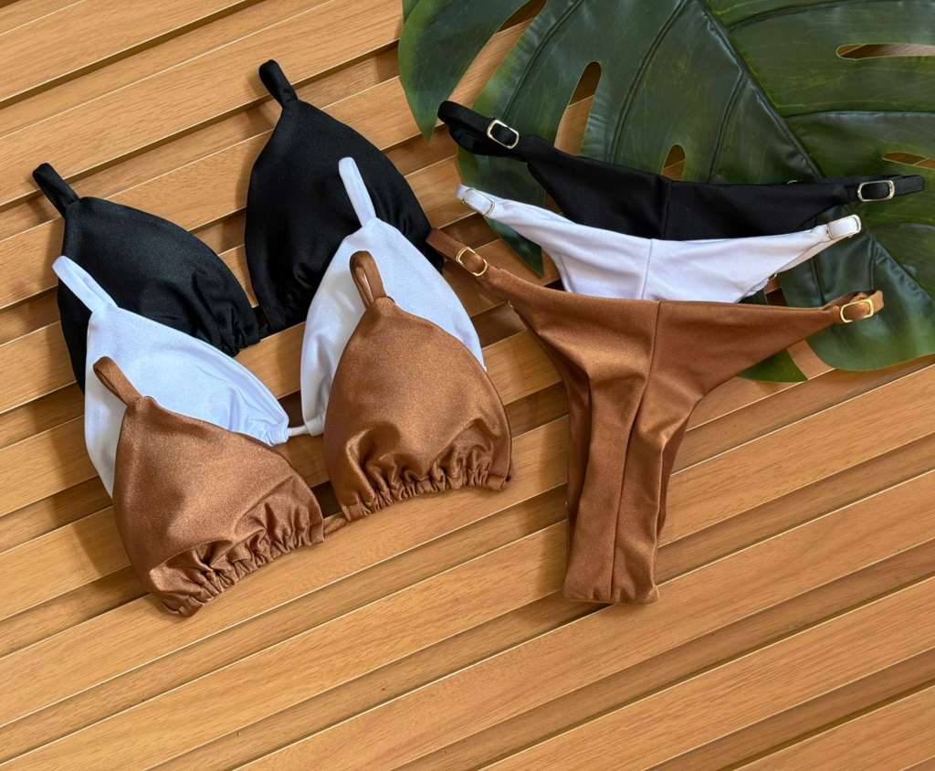 KIT 3 Biquini Cortininha Regulador Preto/Branco/Chocolate