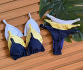 KIT 3 Biquini Cortininha Regulador Branco/Amarelo Manteiga/Azul Marinho