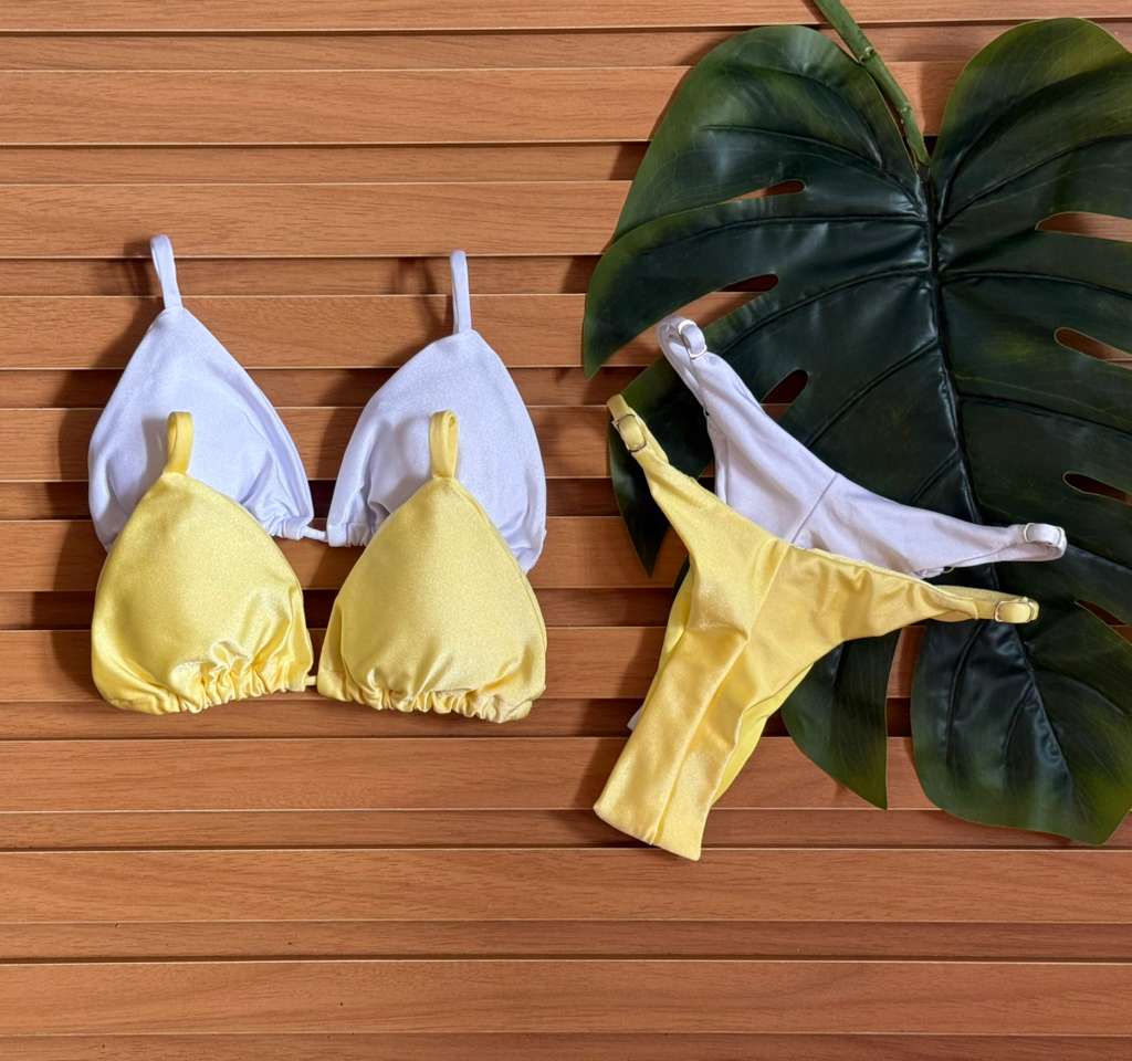 KIT 2 Biquini Cortininha Regulador Branco/Amarelo Manteiga