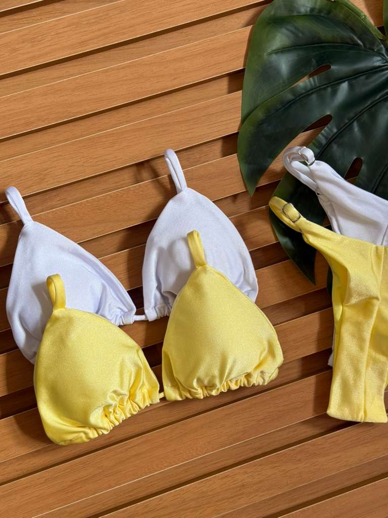 KIT 2 Biquini Cortininha Regulador Branco/Amarelo Manteiga