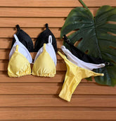 KIT 3 Biquini Cortininha Regulador Preto/Branco/Amarelo Manteiga