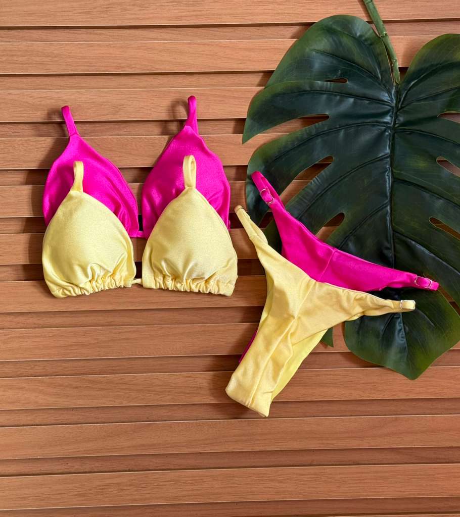 KIT 2 Biquini Cortininha Regulador Amarelo Manteiga/Rosa Pink Claro