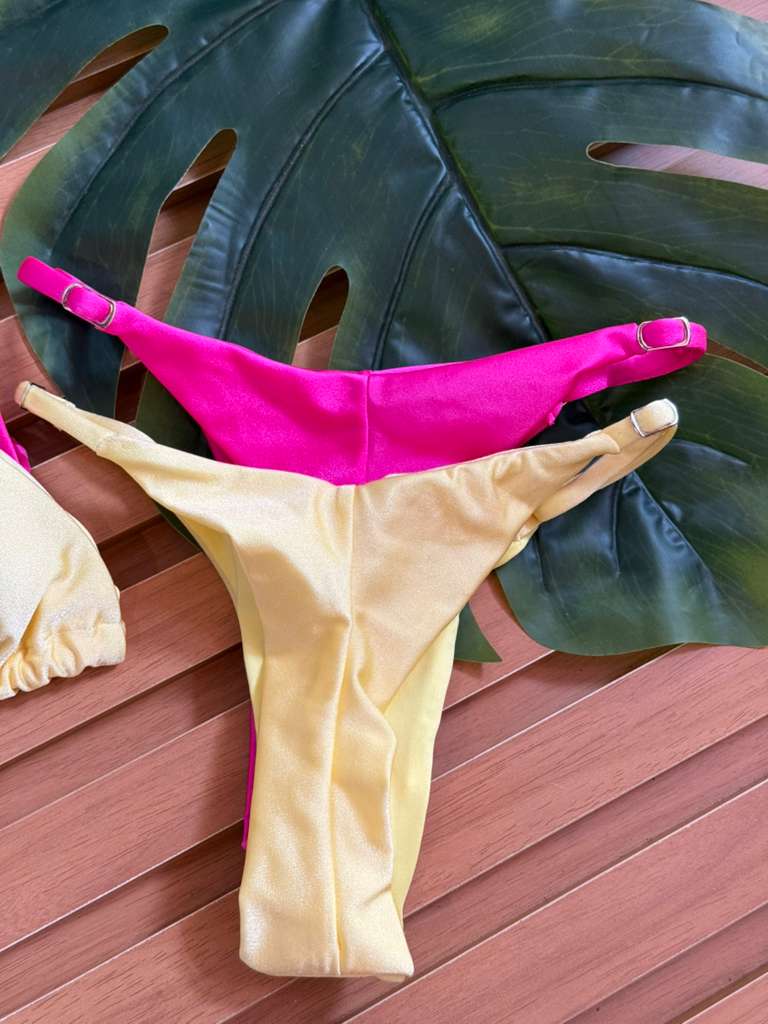 KIT 2 Biquini Cortininha Regulador Amarelo Manteiga/Rosa Pink Claro