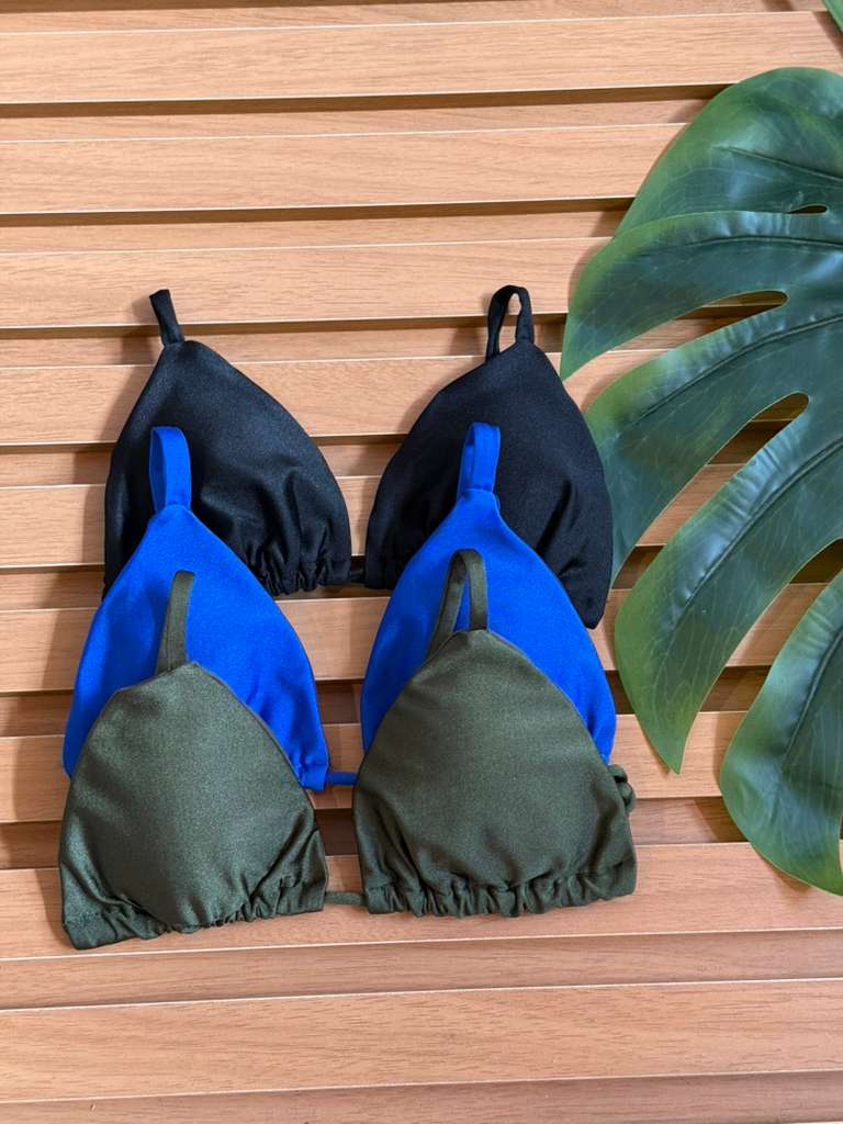 KIT 3 Biquini Cortininha Regulador Preto/Azul Bic/Verde Militar