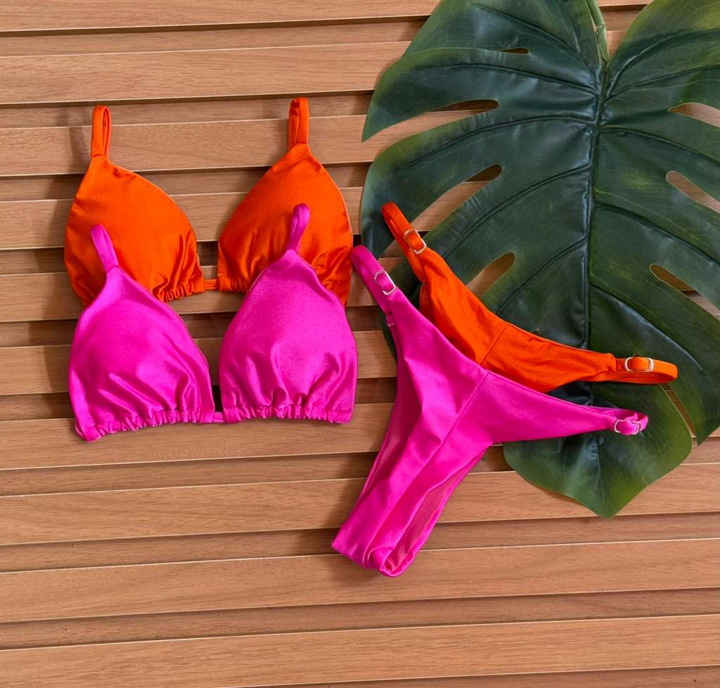 KIT 2 Biquini Cortininha Regulador Laranja/Rosa Pink Claro