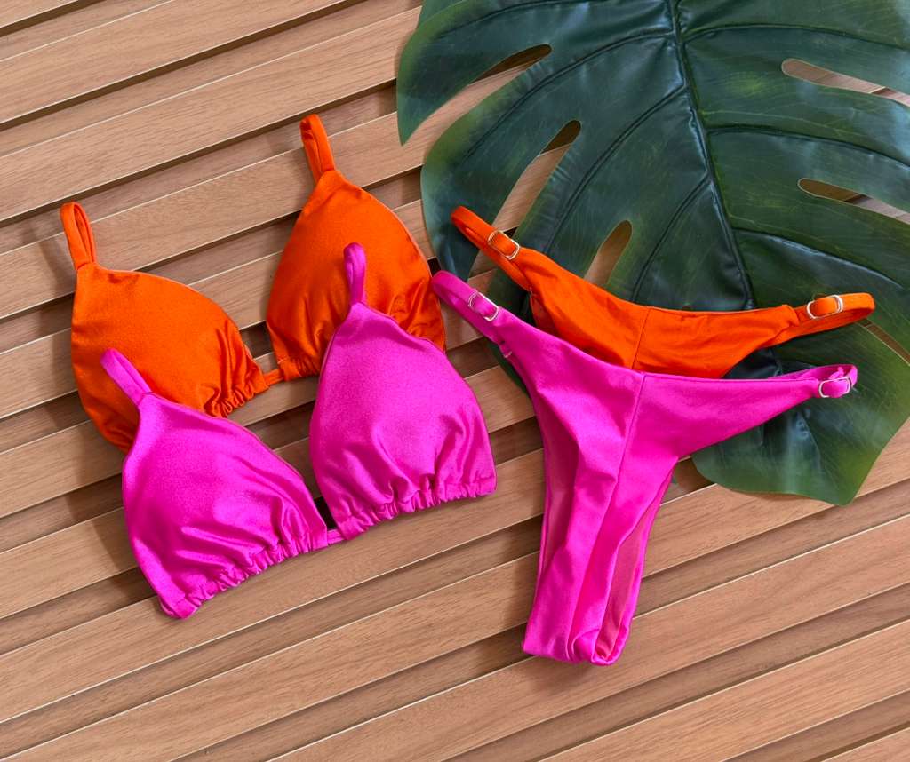 KIT 2 Biquini Cortininha Regulador Laranja/Rosa Pink Claro