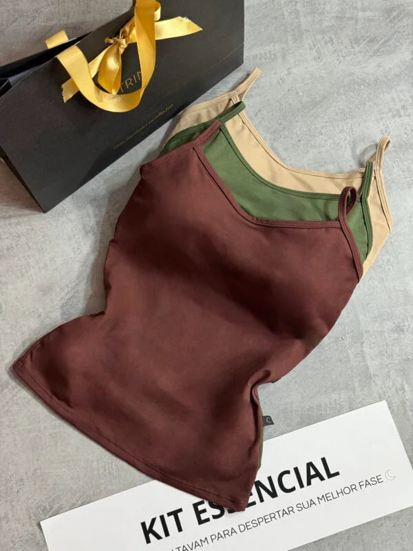 Kit 3 Regata com Bojo Marrom/Verde Militar/Bege