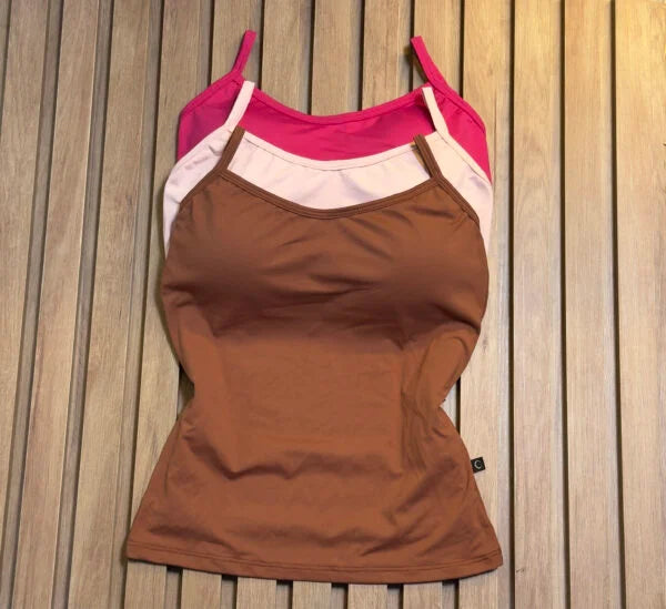 Kit 3 Regatas com Bojo Chocolate/Rosé/Rosa Pink Escuro