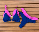 KIT 2 Biquíni Cortininha Calcinha Asa Delta Rosa Pink Claro/Azul Bic
