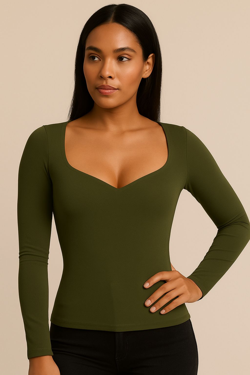 Blusa Decote Coração Manga Longa Ref: 879