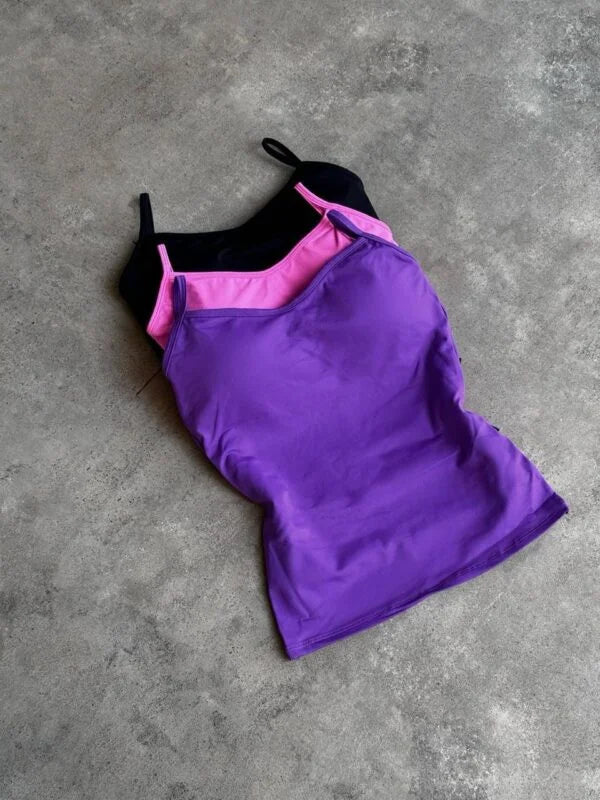 Kit 3 Regatas com Bojo Roxo Claro/Chiclete/Preto