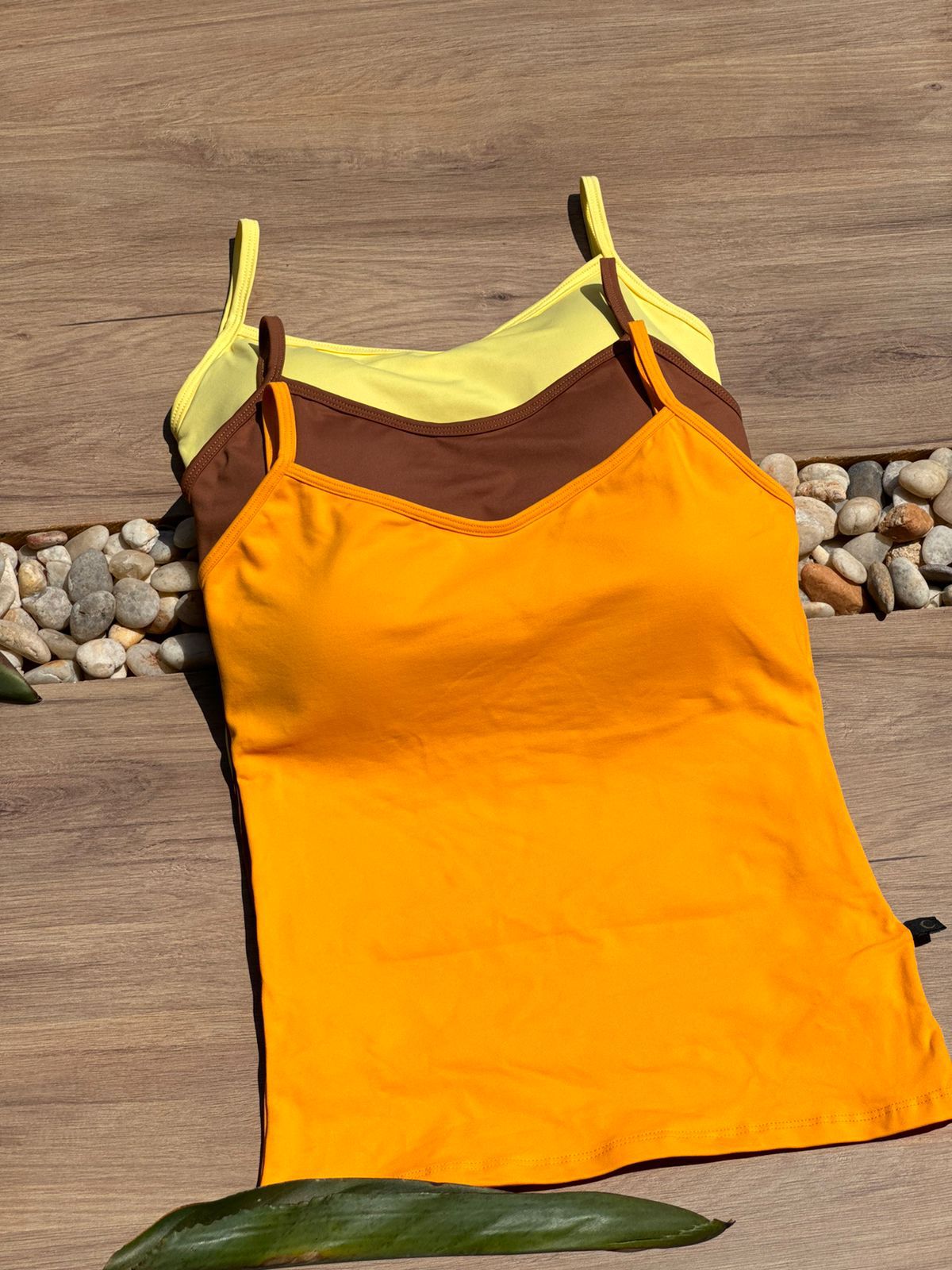 Kit 3 Regatas com Bojo Mostarda/Marrom/Amarelo Manteiga