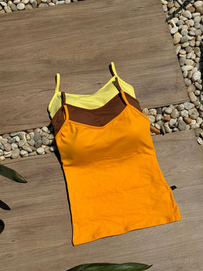 Kit 3 Regatas com Bojo Mostarda/Marrom/Amarelo Manteiga