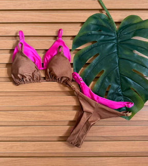 KIT 2 Biquini Cortininha Regulador Rosa Pink Claro/Chocolate