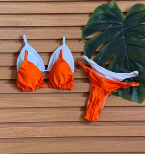 KIT 2 Biquini Cortininha Regulador Branco/Laranja
