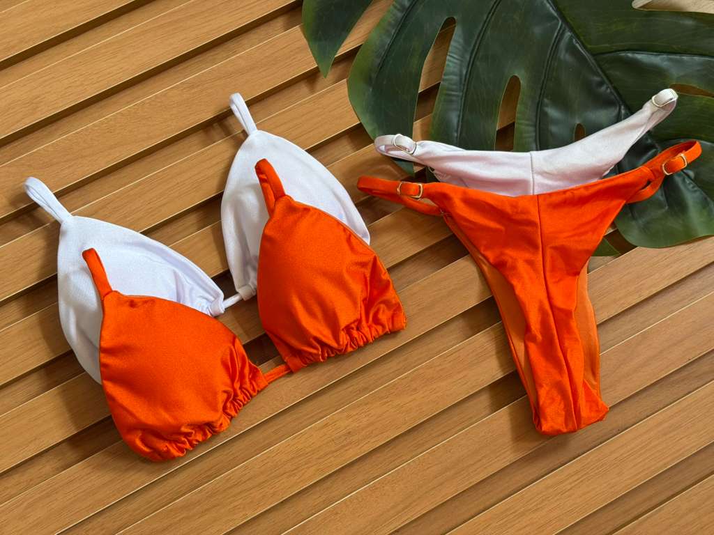 KIT 2 Biquini Cortininha Regulador Branco/Laranja