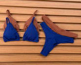 KIT 2 Biquíni Cortininha Calcinha Asa Delta Chocolate/Azul Bic