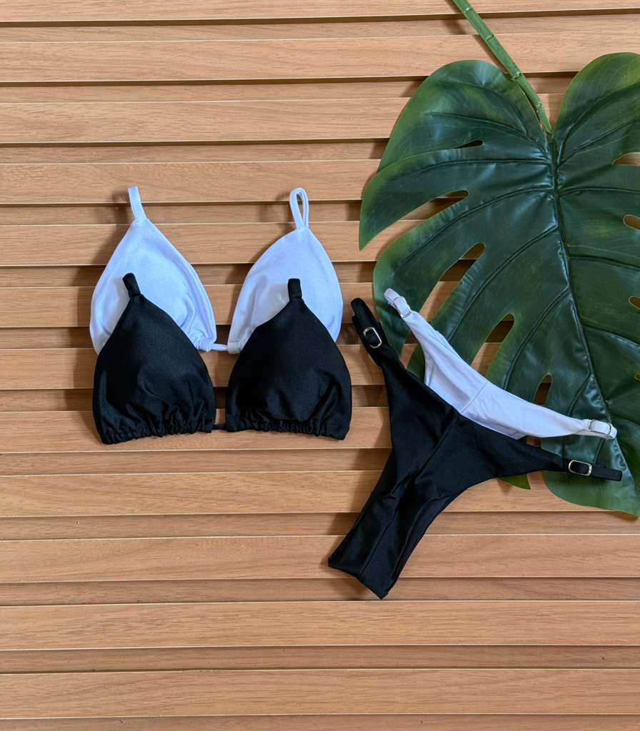 KIT 2 Biquini Cortininha Regulador Branco/Preto