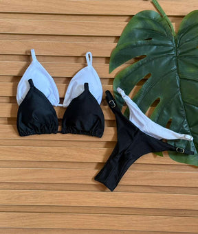 KIT 2 Biquini Cortininha Regulador Branco/Preto