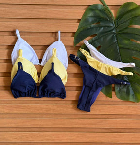 KIT 3 Biquini Cortininha Regulador Branco/Amarelo Manteiga/Azul Marinho