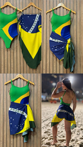 Conjunto Body Maiô e Saida de Banho Curta Brasil