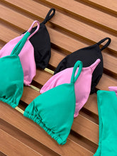 KIT 3 Biquíni Cortininha Calcinha Asa Delta Verde Jade/Rosa Chiclete/Preto