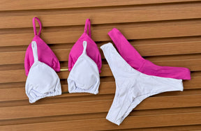 KIT 2 Biquíni Cortininha Calcinha Asa Delta Branco/Rosa Pink Claro