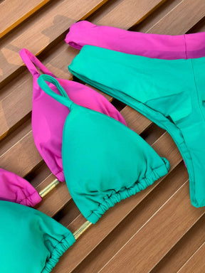 KIT 2 Biquíni Cortininha Calcinha Asa Delta Rosa Pink Claro/Verde Jade