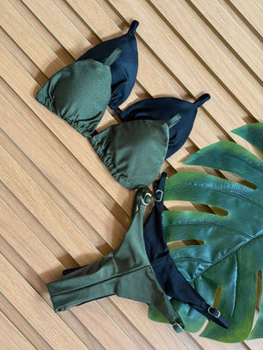 KIT 2 Biquini Cortininha Regulador Preto/Verde Militar