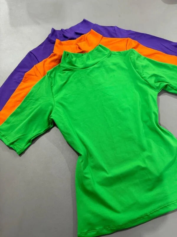 kit 3 Blusa Baby Look Gola Alta Manga Bandeira/Laranja/Roxo Escuro