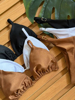 KIT 3 Biquini Cortininha Regulador Preto/Branco/Chocolate