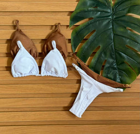 KIT 2 Biquini Cortininha Regulador Branco/Chocolate