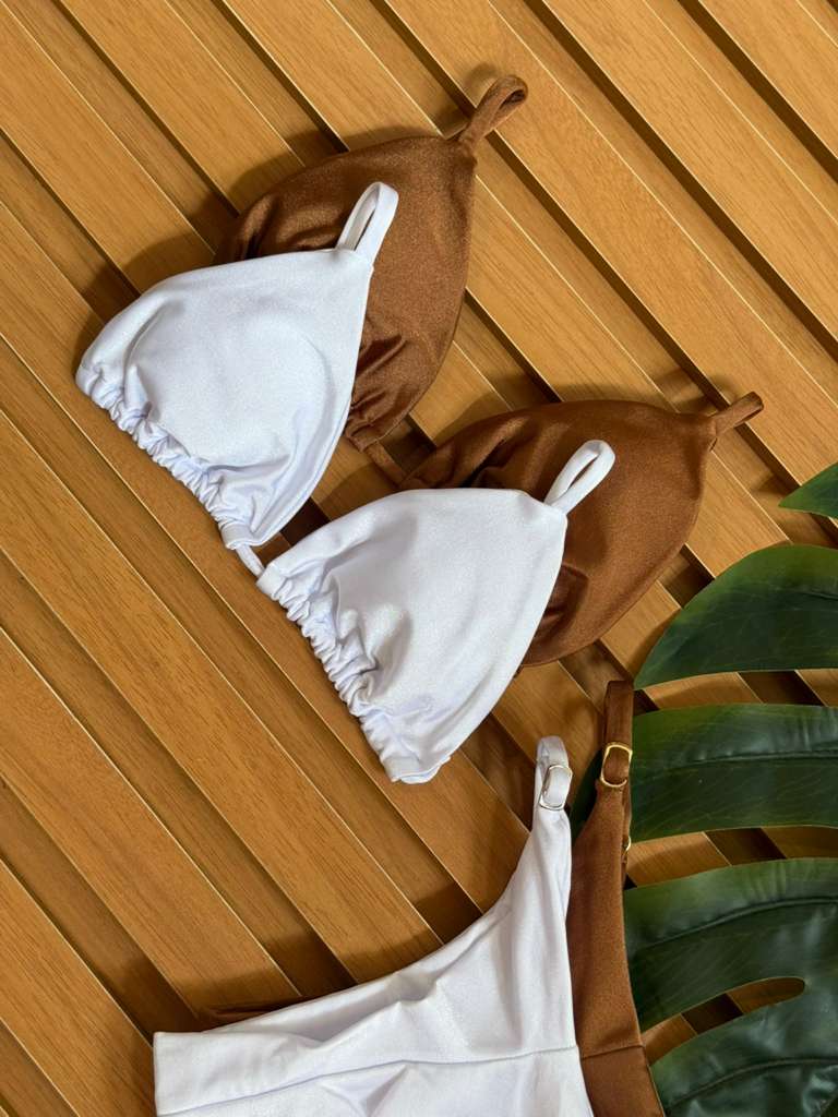 KIT 2 Biquini Cortininha Regulador Branco/Chocolate