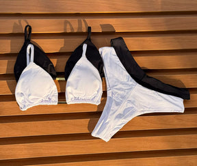 KIT 2 Biquíni Cortininha Calcinha Asa Delta Preto/Branco