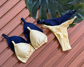 KIT 2 Biquini Cortininha Regulador Azul Marinho/Amarelo Manteiga