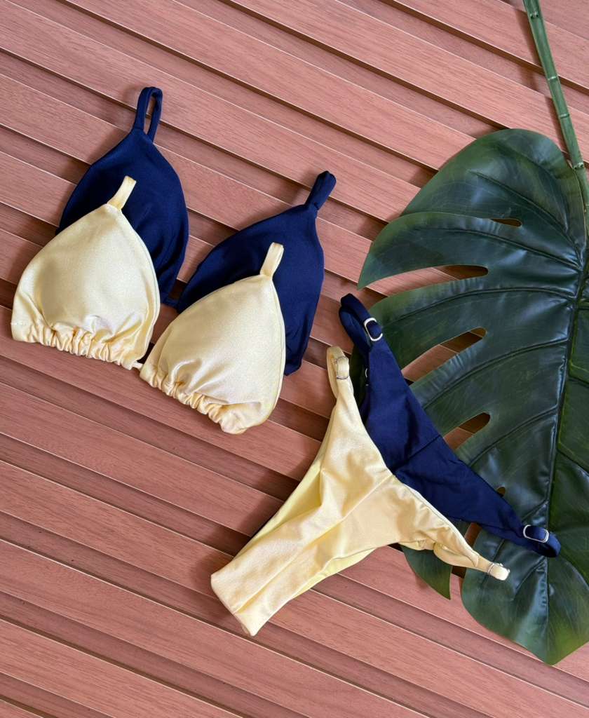 KIT 2 Biquini Cortininha Regulador Azul Marinho/Amarelo Manteiga