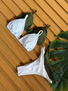 KIT 2 Biquini Cortininha Regulador Verde Militar/Branco