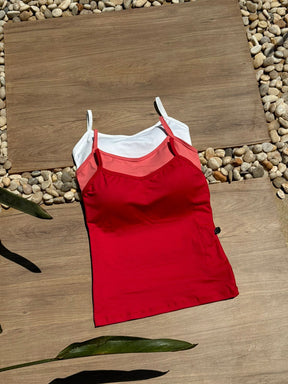 Kit 3 Regatas com Bojo Vermelho/Goiaba/Branco