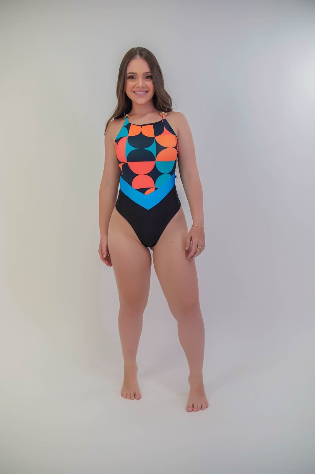 Body Maiô dos Sonhos Verano Estampa Geométrica Laranja Ref: 70