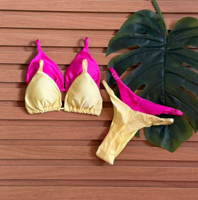 KIT 2 Biquini Cortininha Regulador Amarelo Manteiga/Rosa Pink Claro