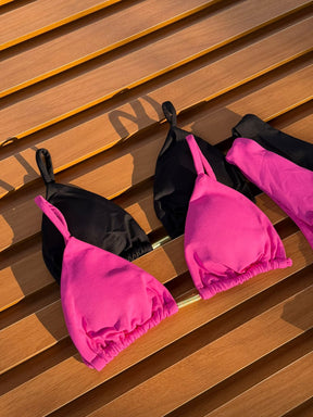 KIT 2 Biquíni Cortininha Calcinha Asa Delta Rosa Pink Claro/Preto