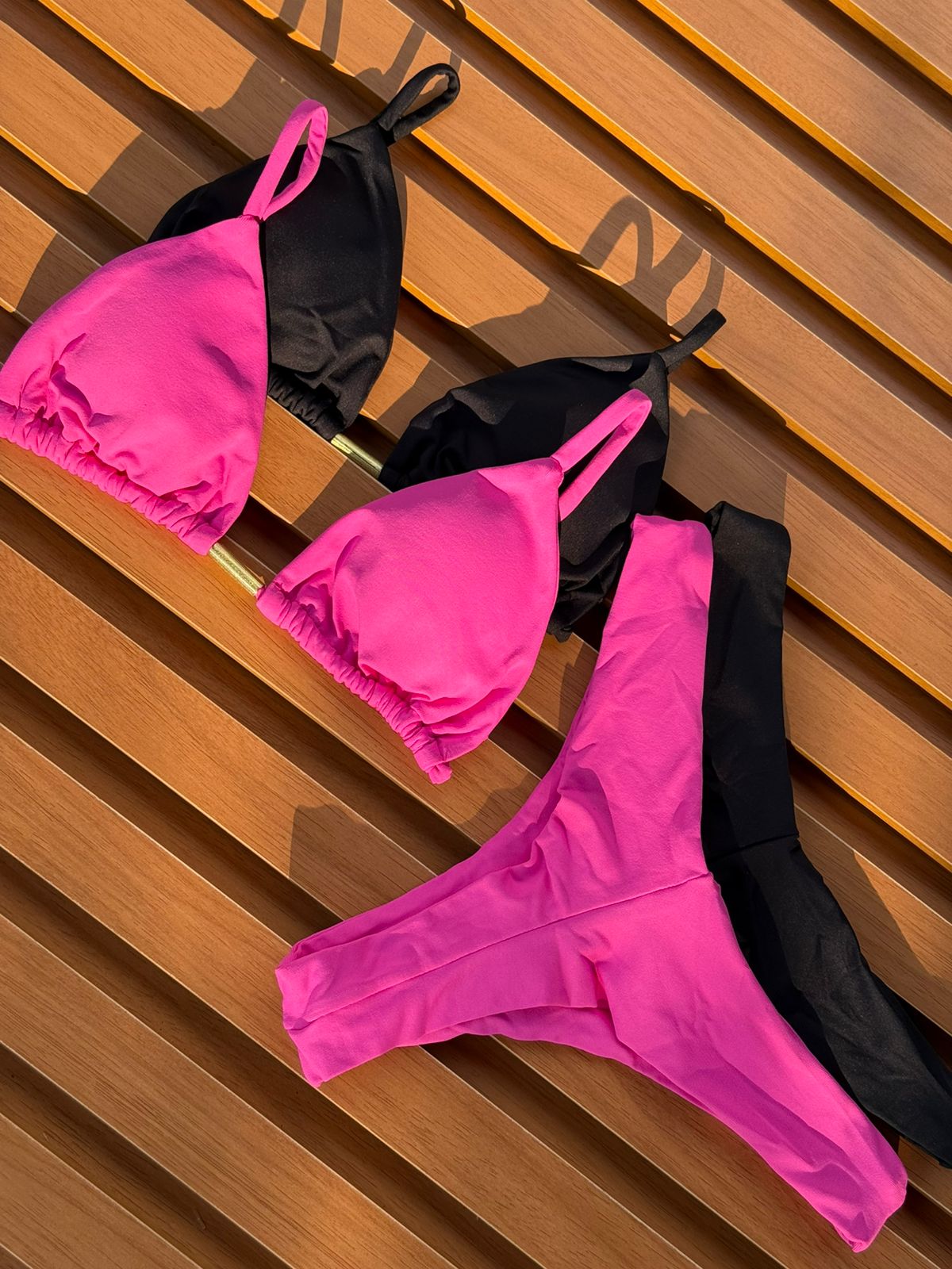 KIT 2 Biquíni Cortininha Calcinha Asa Delta Rosa Pink Claro/Preto