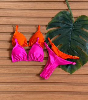 KIT 2 Biquini Cortininha Regulador Laranja/Rosa Pink Claro