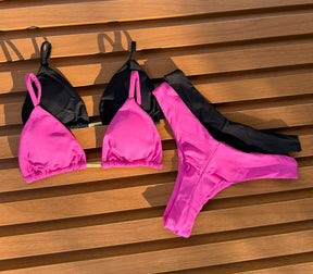 KIT 2 Biquíni Cortininha Calcinha Asa Delta Rosa Pink Claro/Preto