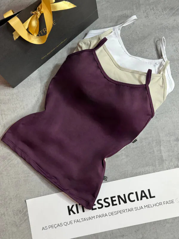 Kit 3 Regata com Bojo Uva/Bege/Branco