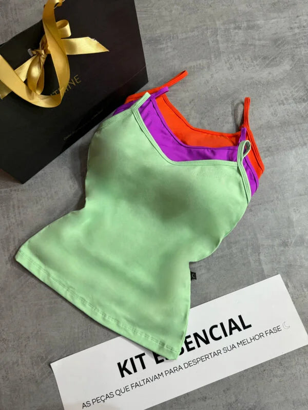 Kit 3 Regata com Bojo Menta/Fúcsia/Laranja